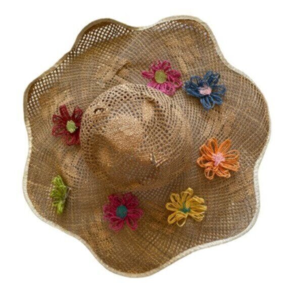 Made In Italy Expressly for Alexander's Vintage Flower Decorated Straw Hat - Picture 3 of 14